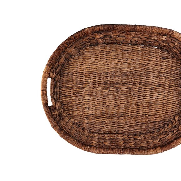 Oval Woven Rattan Serving Tray With Handles For Home Decor Or Entertaining - Picture 5 of 6